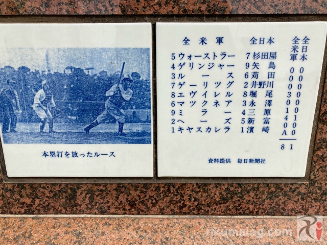 日米野球の先発メンバーとベーブ・ルース写真