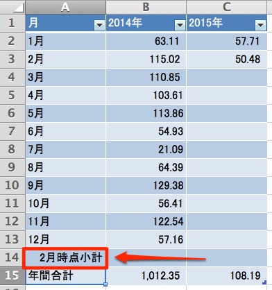 表示が「2月時点小計」に変わる